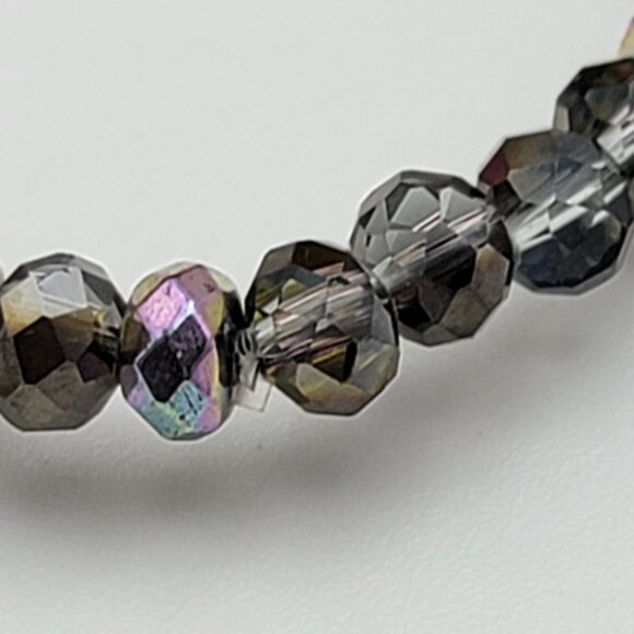 Bomb Party Black Onyx Charm Smoky Crystal Bracelet Stretch 7" Adj. Silver Tone - Picture 5 of 8